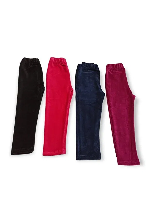 Детские леггинсы для девочек из велюра комплект 4 шт Akl, Black, Fuchsia, Navy Blue, Damson