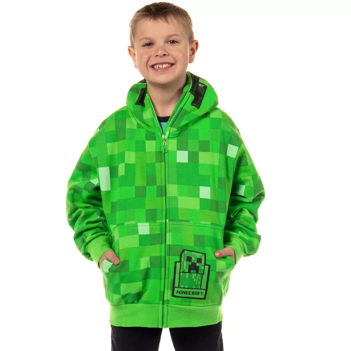 Детская худи с принтом Creeper Face Graphic Print Minecraft, Green — фото 2