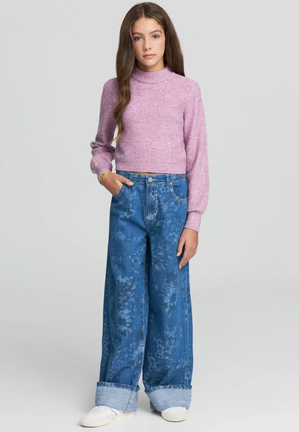 Con Stampa Fiori - джинсы свободного кроя Terranova, Blu Denim Medio