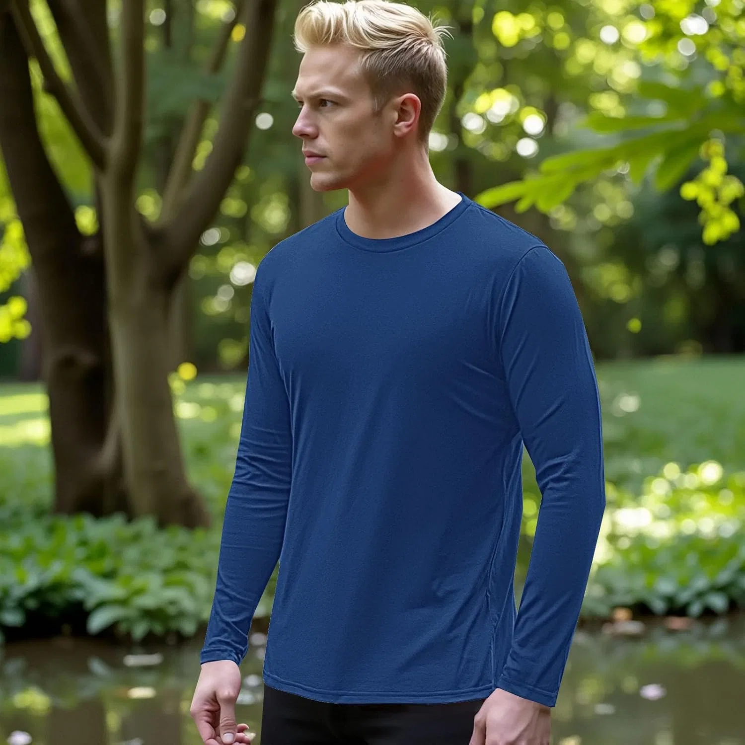 Мужская футболка длинный рукав Slim Fit Miyaomn, Blue — фото 3