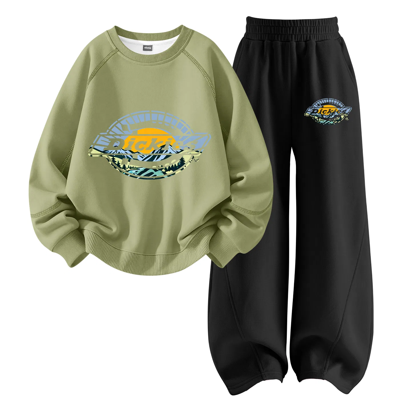 Детский спортивный комплект с круглым вырезом Sun Mountain Mugwort Green+Sun Mountain K Black Dickies, Sun Mountain Mugwort Green+Sun Mountain K Black