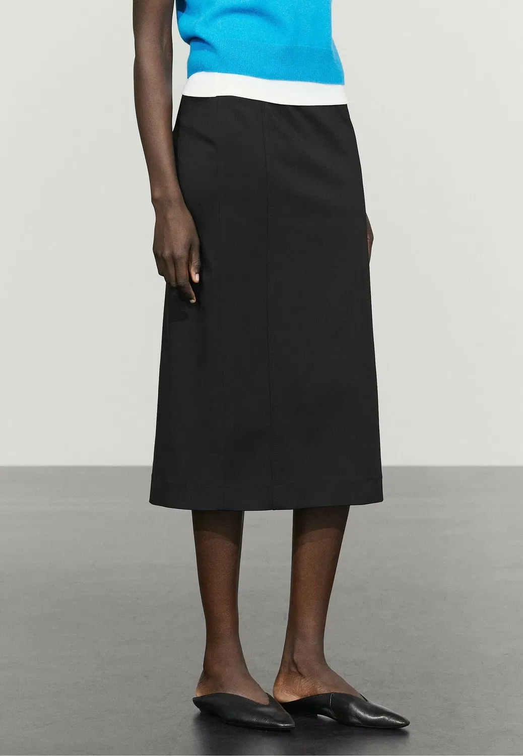 Прямая юбка миди - юбка А-силуэта Massimo Dutti, Black — фото 4