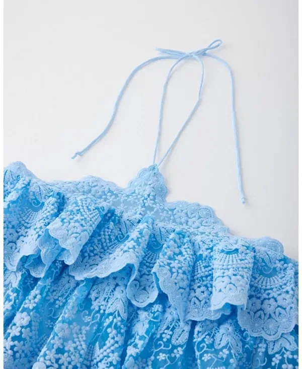 Детское платье для девочек с кружевной отделкой Paloma Lace Frill Mini Dress Marlo Kids, Powder Blue — фото 3