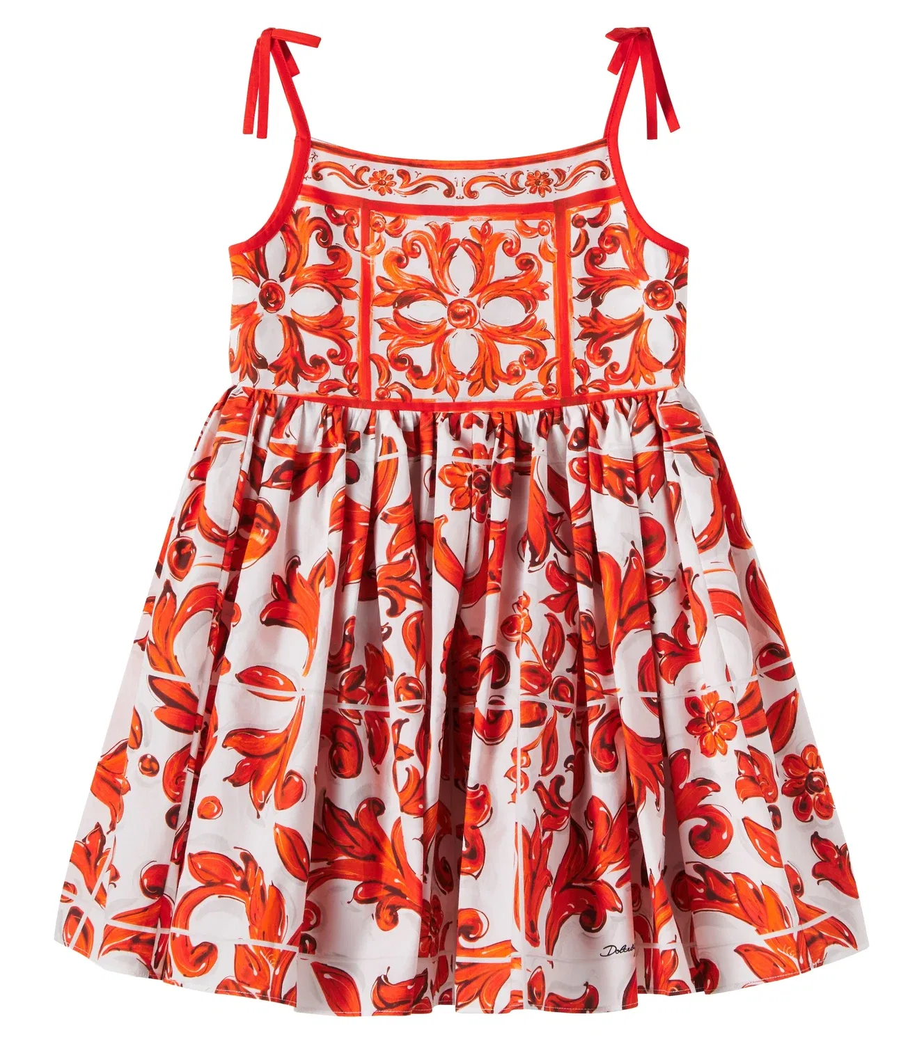 Платье хлопковое с принтом Maiolica 5L Arancion Dolce&Gabbana Kids, оранжевый