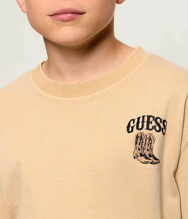 Детская футболка оверсайз для девочек Guess, бежевый — фото 4