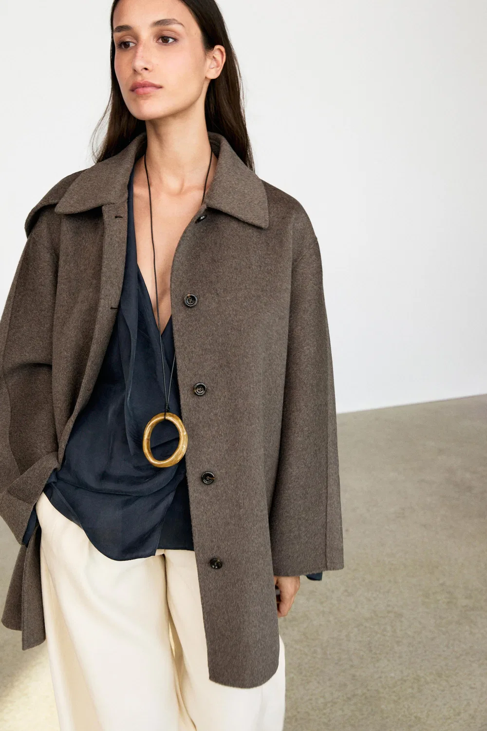 Пальто Massimo Dutti, из шерстяной смеси, коричневый — фото 3