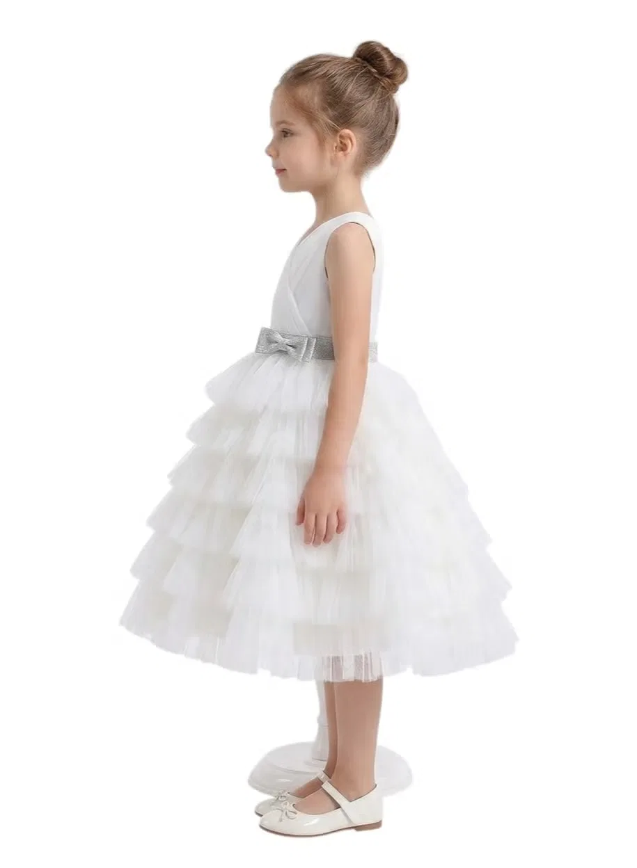 Платье без рукавов с многослойной юбкой из тюля Layered tulle party dress D'Daniela, белый — фото 2