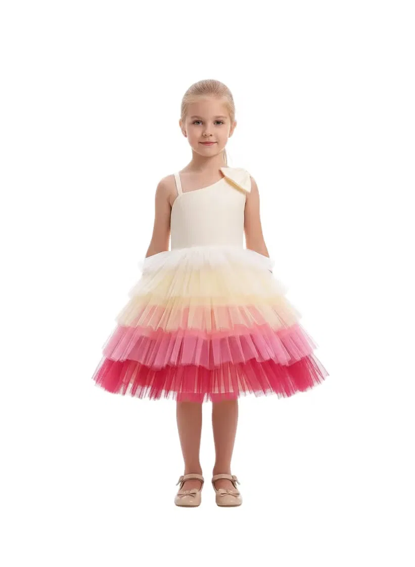 Платье без рукавов с многослойной юбкой из тюля Layered tulle dress D'Daniela, розовый