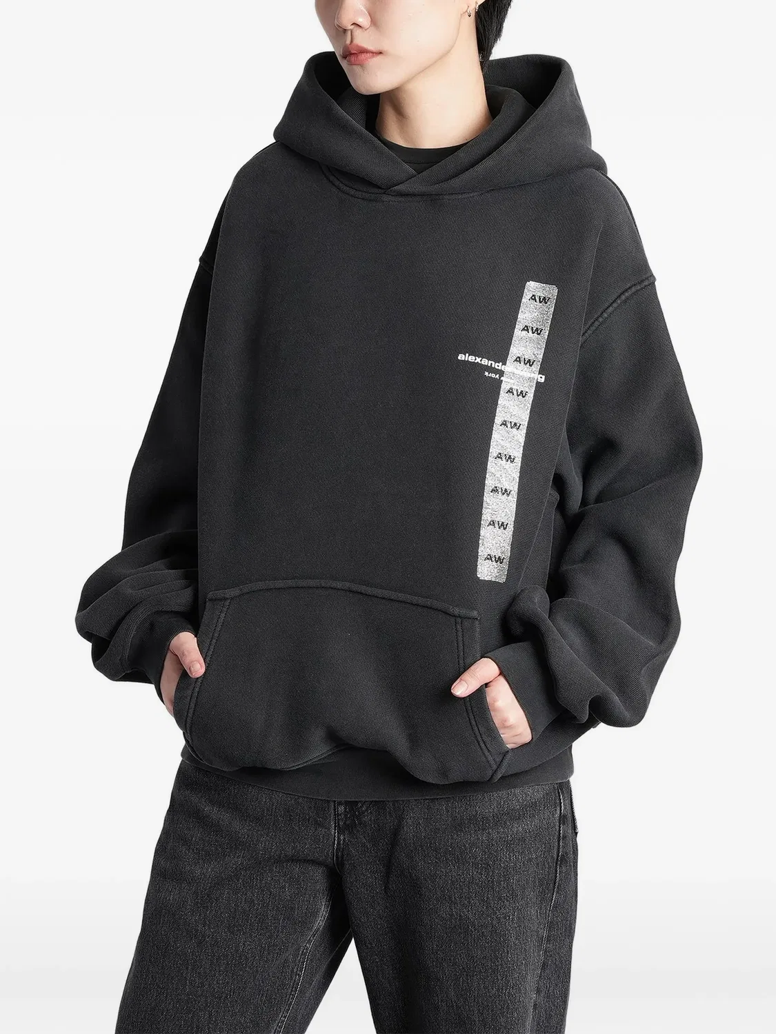 Худи с графическим принтом черного цвета Alexander Wang, черный — фото 2
