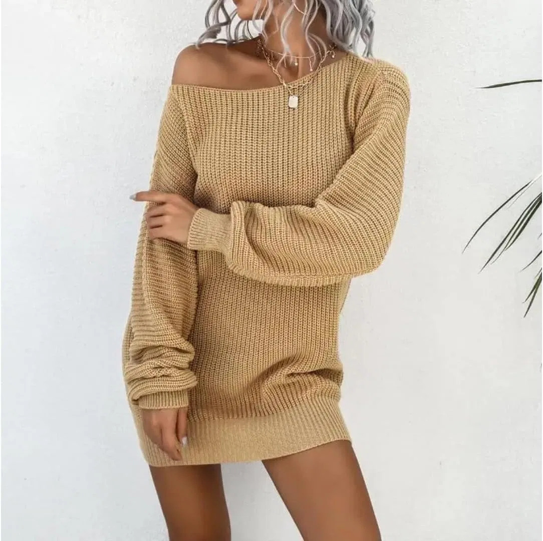 Женское свободное трикотажное платье с круглым вырезом O-Neck, Dark Brown — фото 2