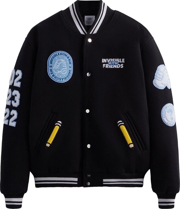 

Куртка Kith x Invisible Friends Manteco Wool Varsity Jacket 'Black', черный