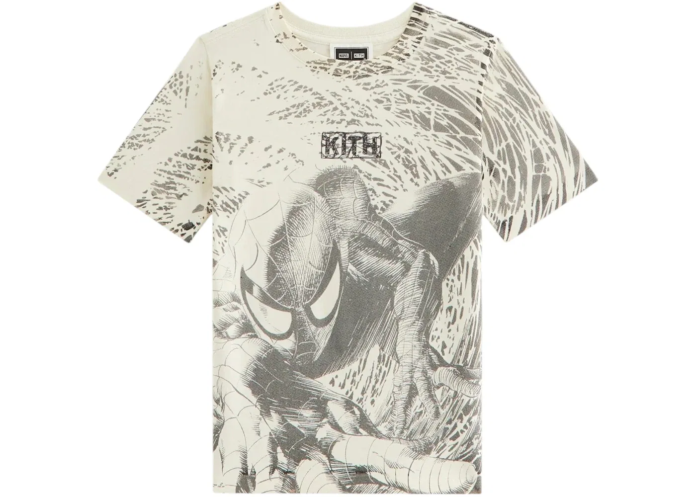 Детская футболка с принтом Spiderman All-Over Printed Vintage Kith, Sandrift
