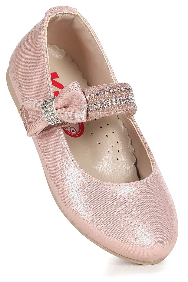 Детские балетки для девочек с коротким каблуком Cerry vakko velcro girl's stone ballerina shoes Kiko Kids, Powder