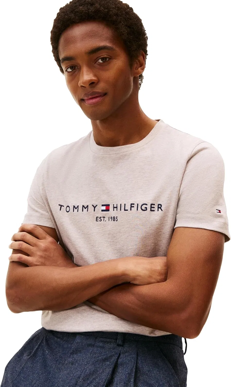 Мужская футболка с вышитым логотипом Tommy Hilfiger, Heathered Pebble — фото 2