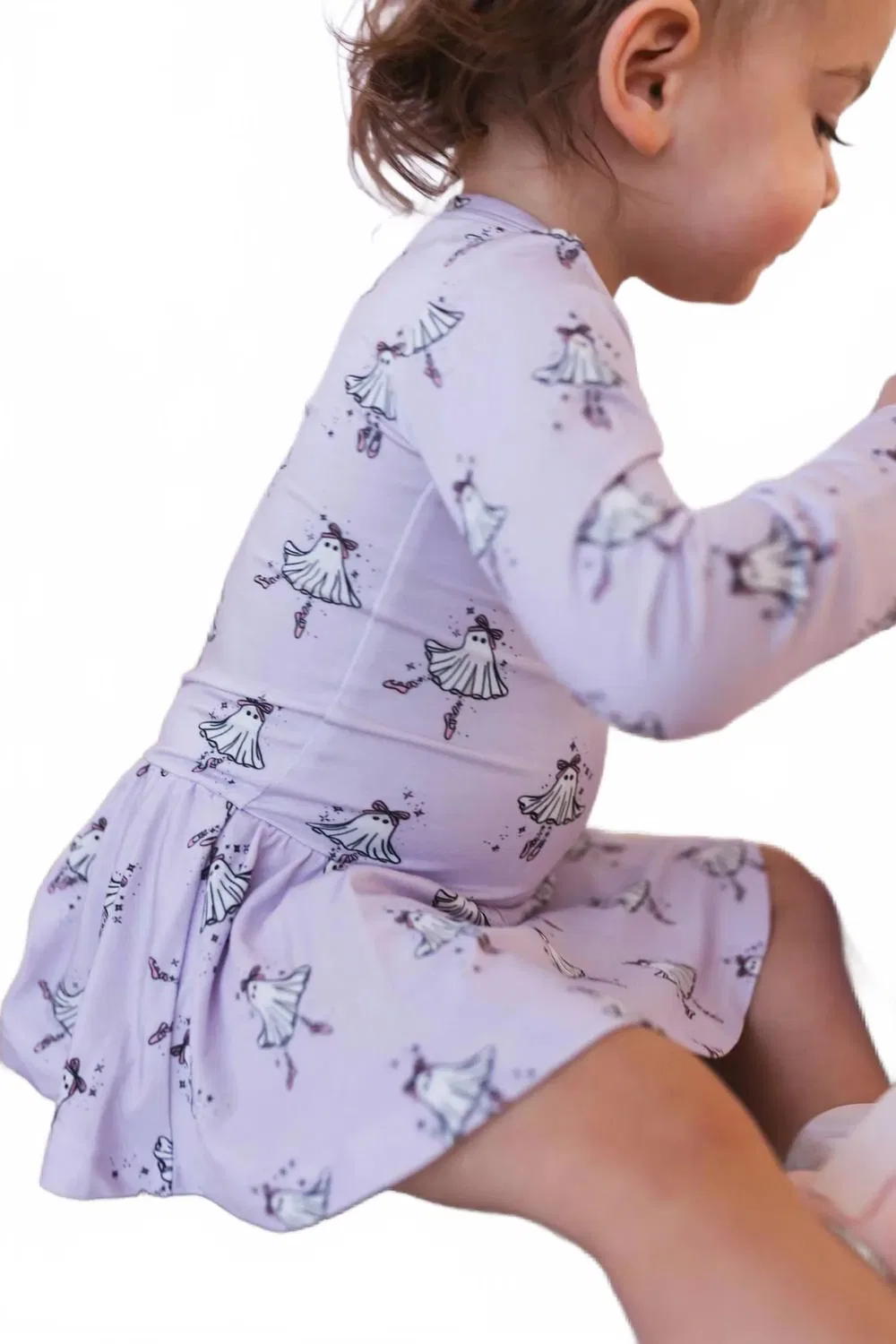 Детский боди-комбинезон для девочек с юбкой и принтом Ballerina Ghost In My Jammers, Lavender — фото 3