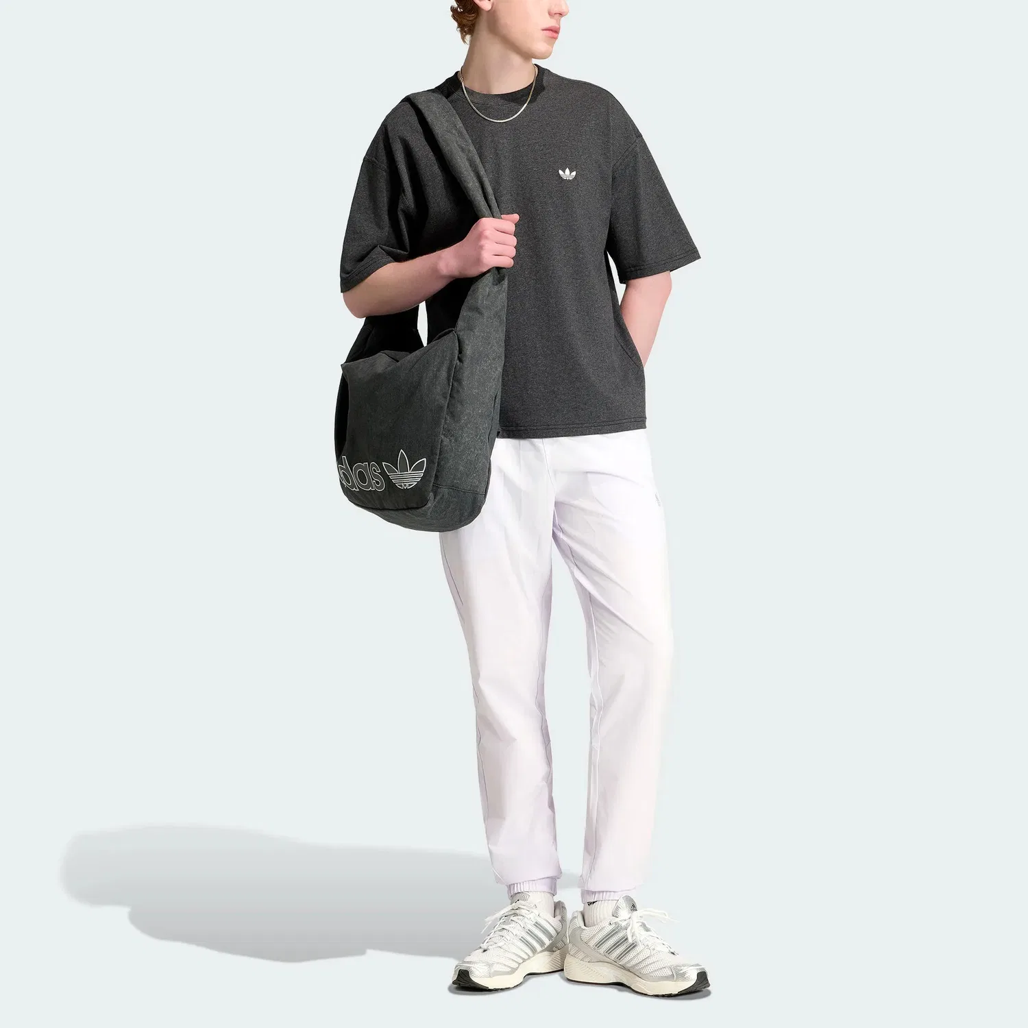 Футболка Essentials с круглым вырезом, Dark Heather Gray, Adidas Originals — фото 3