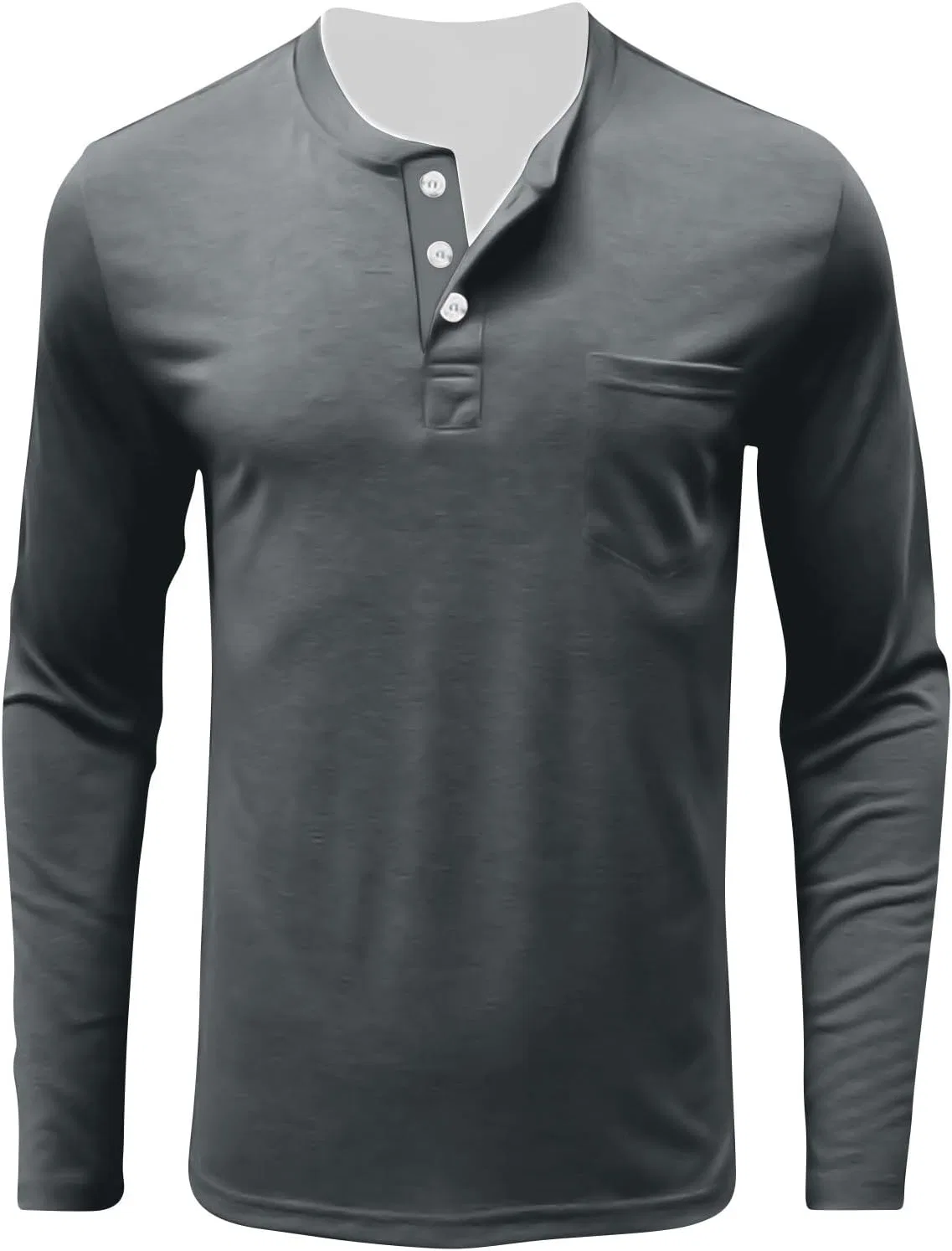 Мужская длинная футболка с воротником-поло хлопковая Henley с карманом, Gray — фото 4