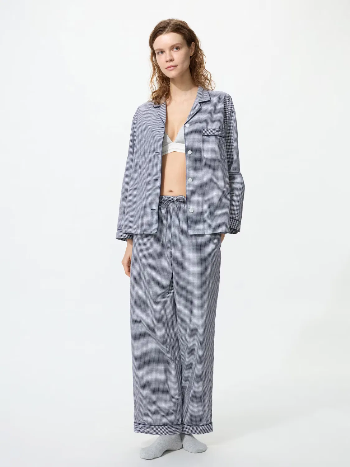 Пижама Uniqlo, хлопковая, для дома, темно-синий — фото 2