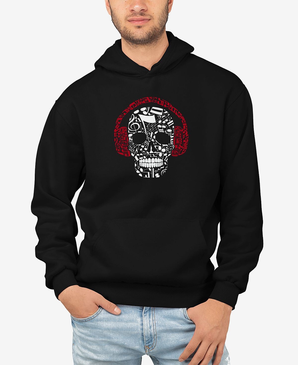 

Мужская толстовка с капюшоном music notes skull word art LA Pop Art, черный