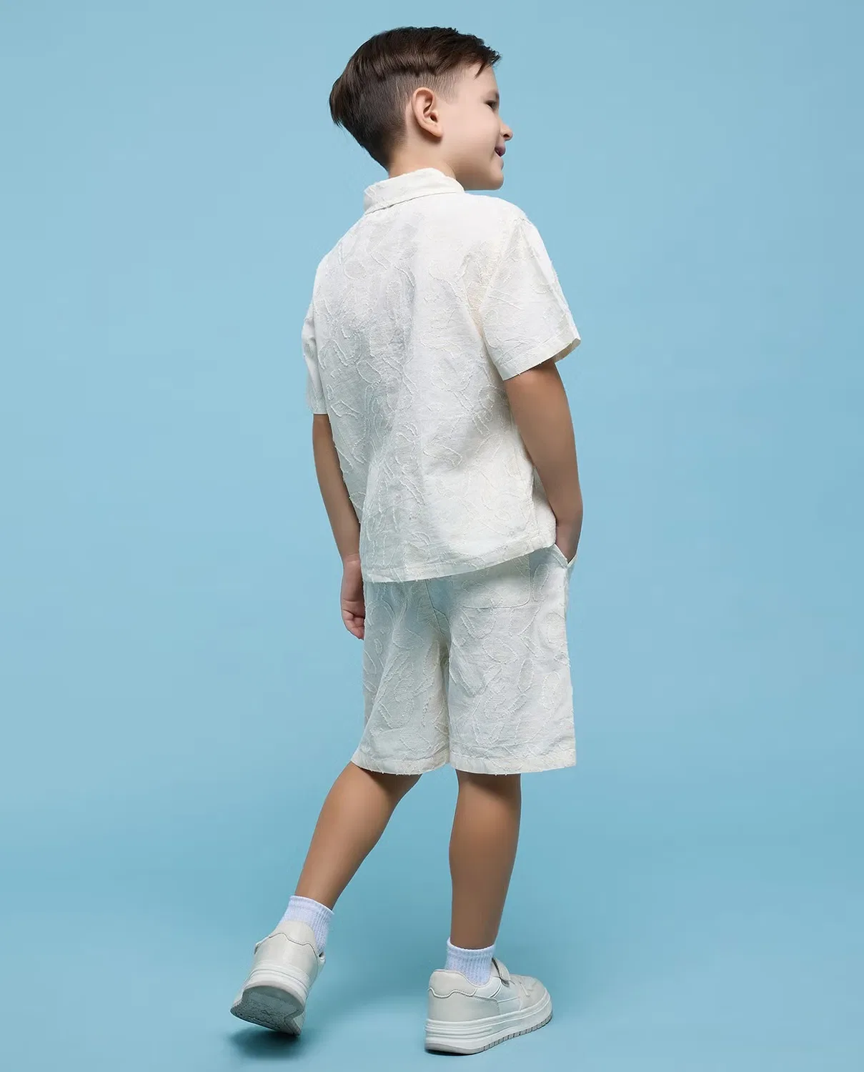 Комплект рубашки и шорт с жаккардовым узором R&B, бежевый — фото 4