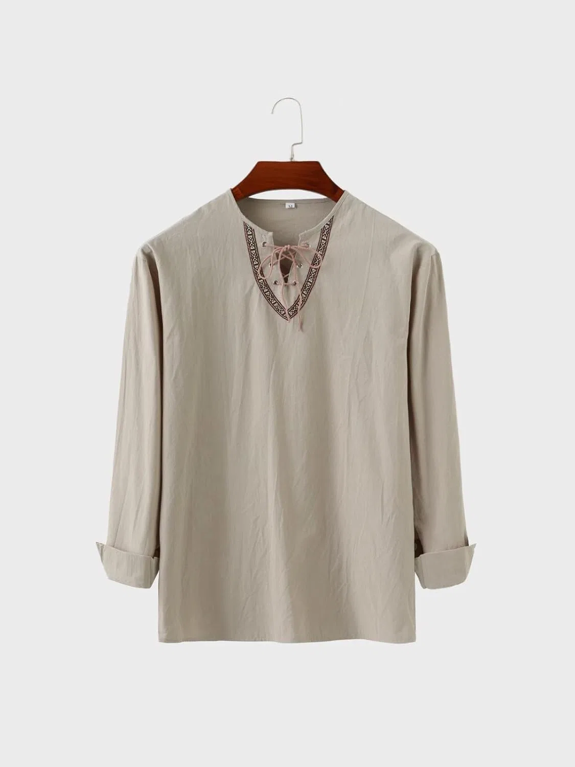 Мужская рубашка из льна и хлопка с кружевной шнуровкой Vintage, Grey — фото 3