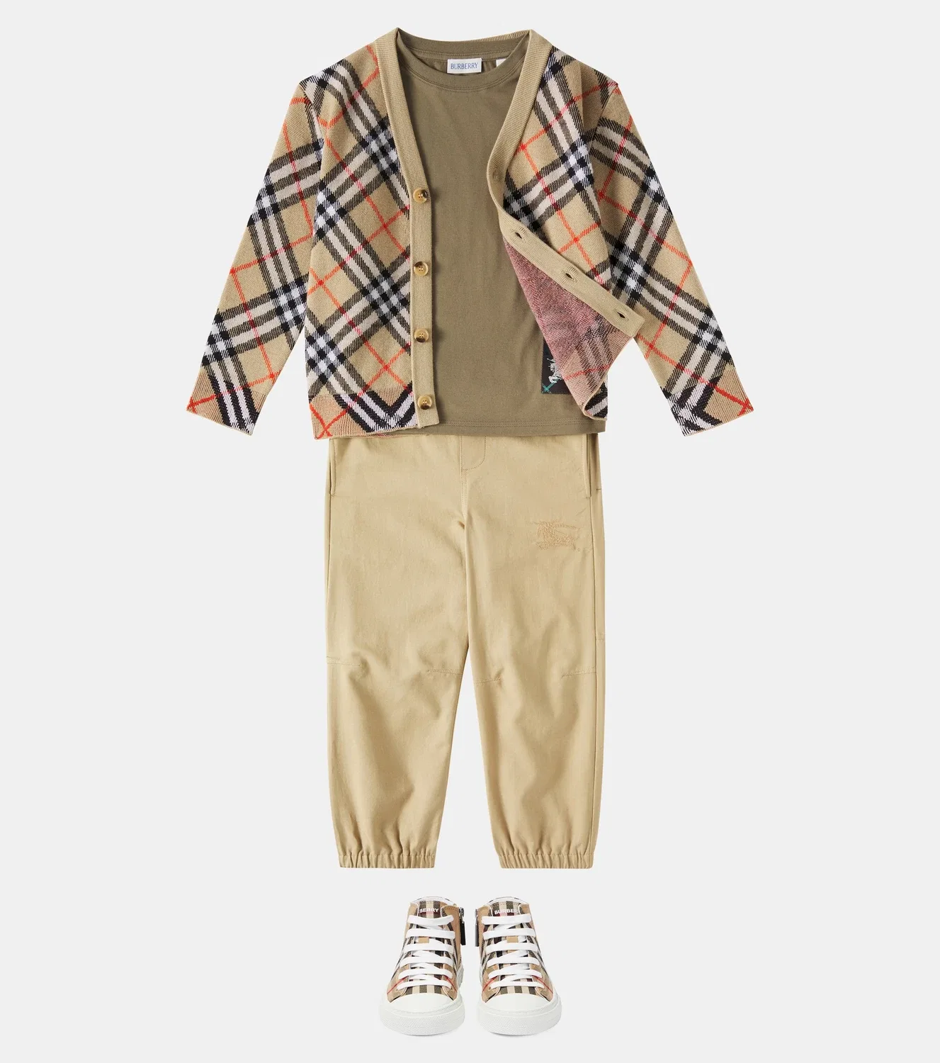 Кардиган шерстяной в клетку Burberry Kids, бежевый — фото 2