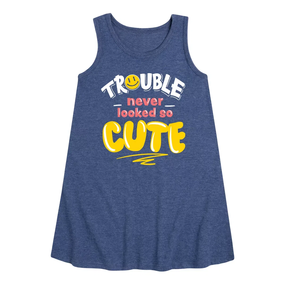 Детское платье-трапеция для девочек без рукавов Trouble Never Looked So Cute Instant Message, Heather Navy