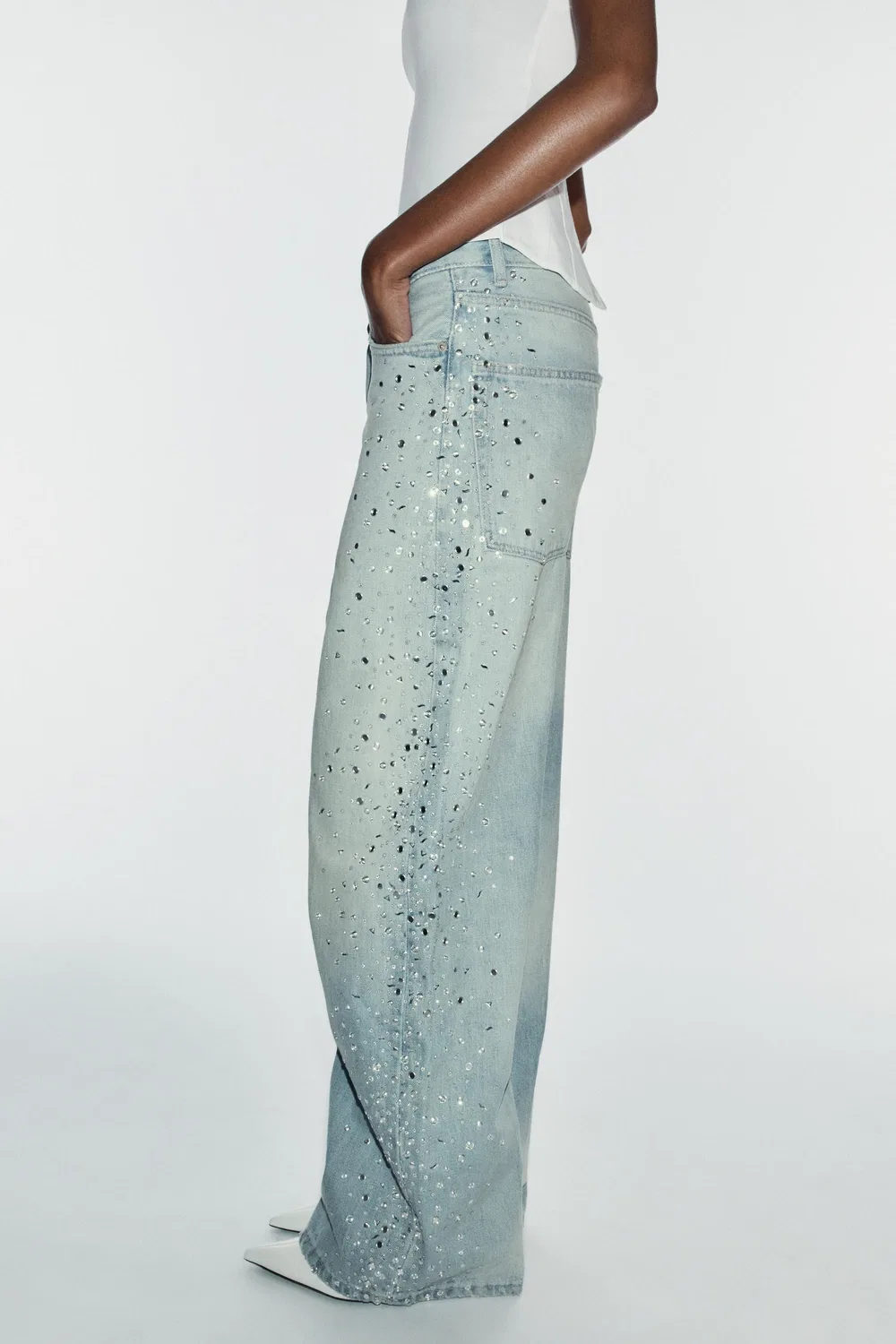 Джинсы TRF SPARKLY BAGGY DENIM ZARA, Blue — фото 4