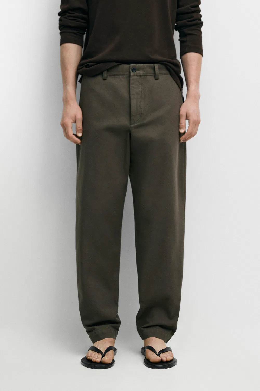 Хлопковые брюки зауженного кроя Massimo Dutti, зеленый — фото 2