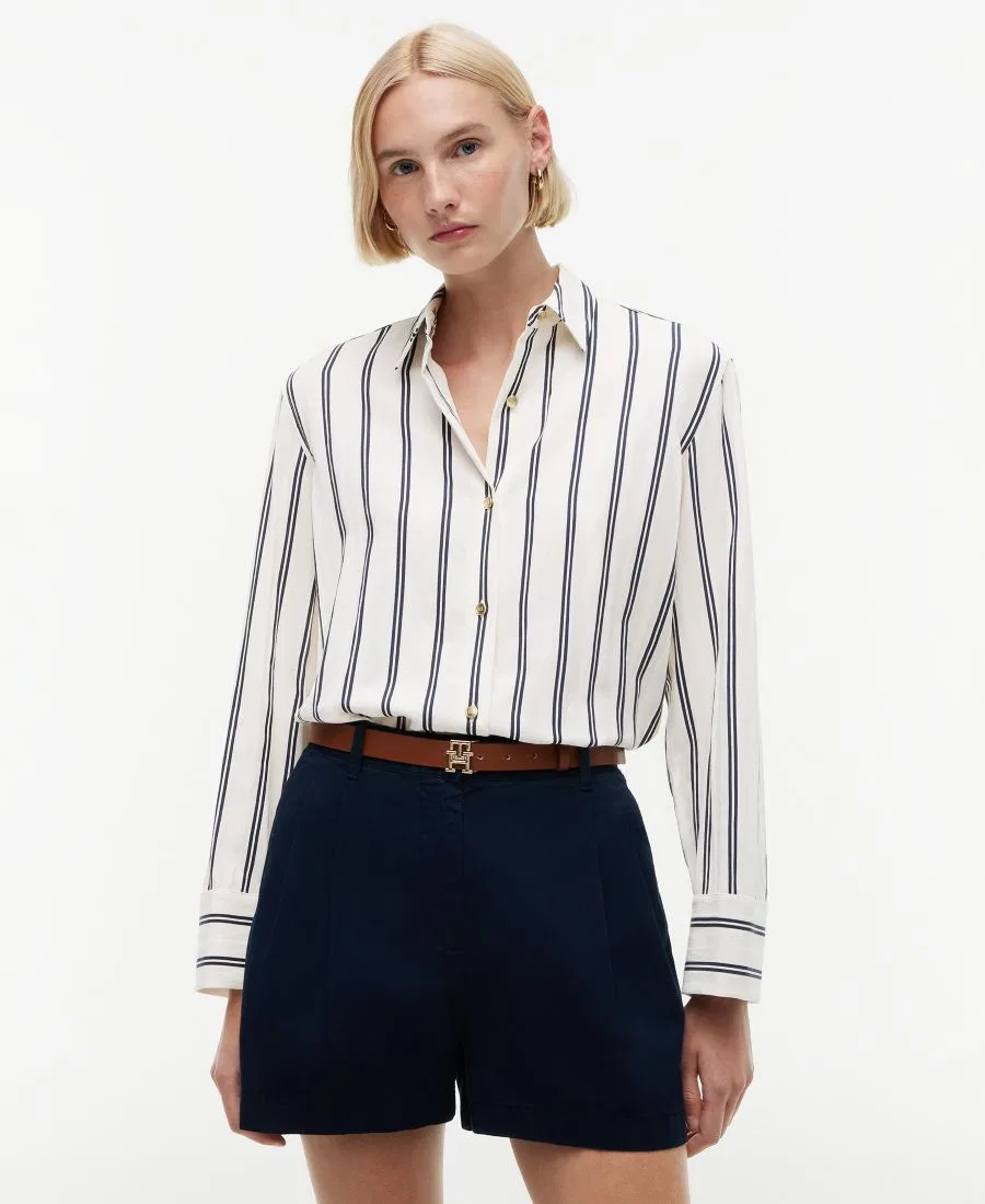 Женская рубашка из льна с морским принтом, с длинным рукавом Tommy Hilfiger, Dune Calico Navy Stripe — фото 3