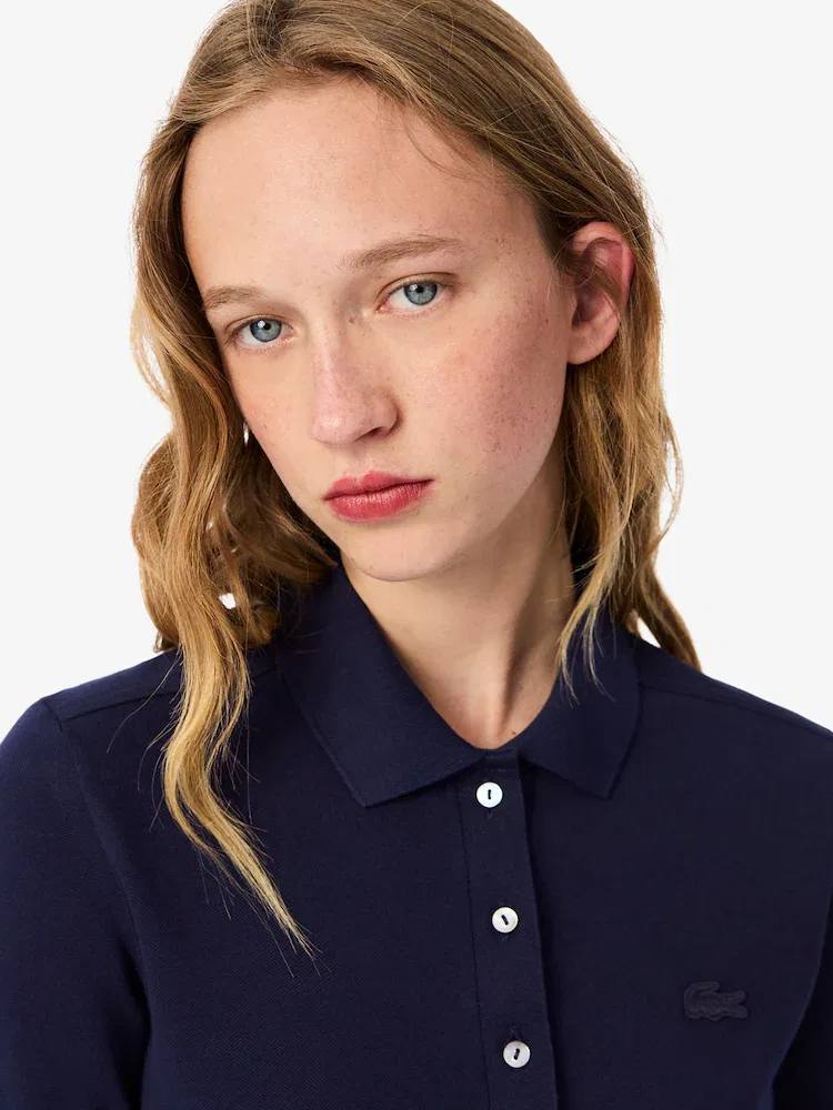 Рубашка поло женская LACOSTE, Slim-fit, длинный рукав, белая — фото 2
