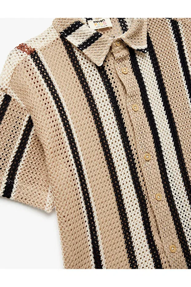 Детская рубашка для мальчиков с коротким рукавом Oversize Koton, Ecru Striped — фото 4