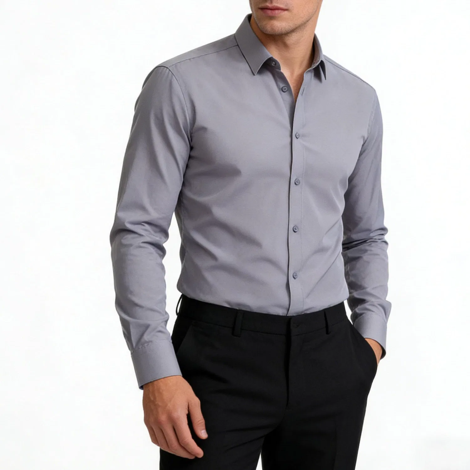 Мужская рубашка с длинным рукавом, современный slim fit, Grey — фото 3