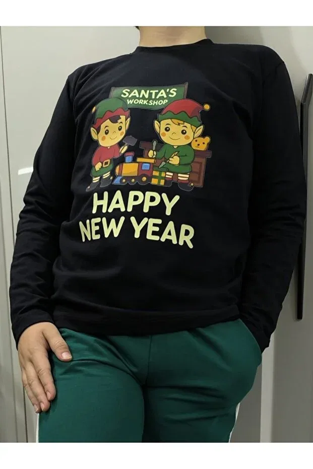 Детские свитшот для девочек с принтом Happy New Year Pidal Giyim, Black