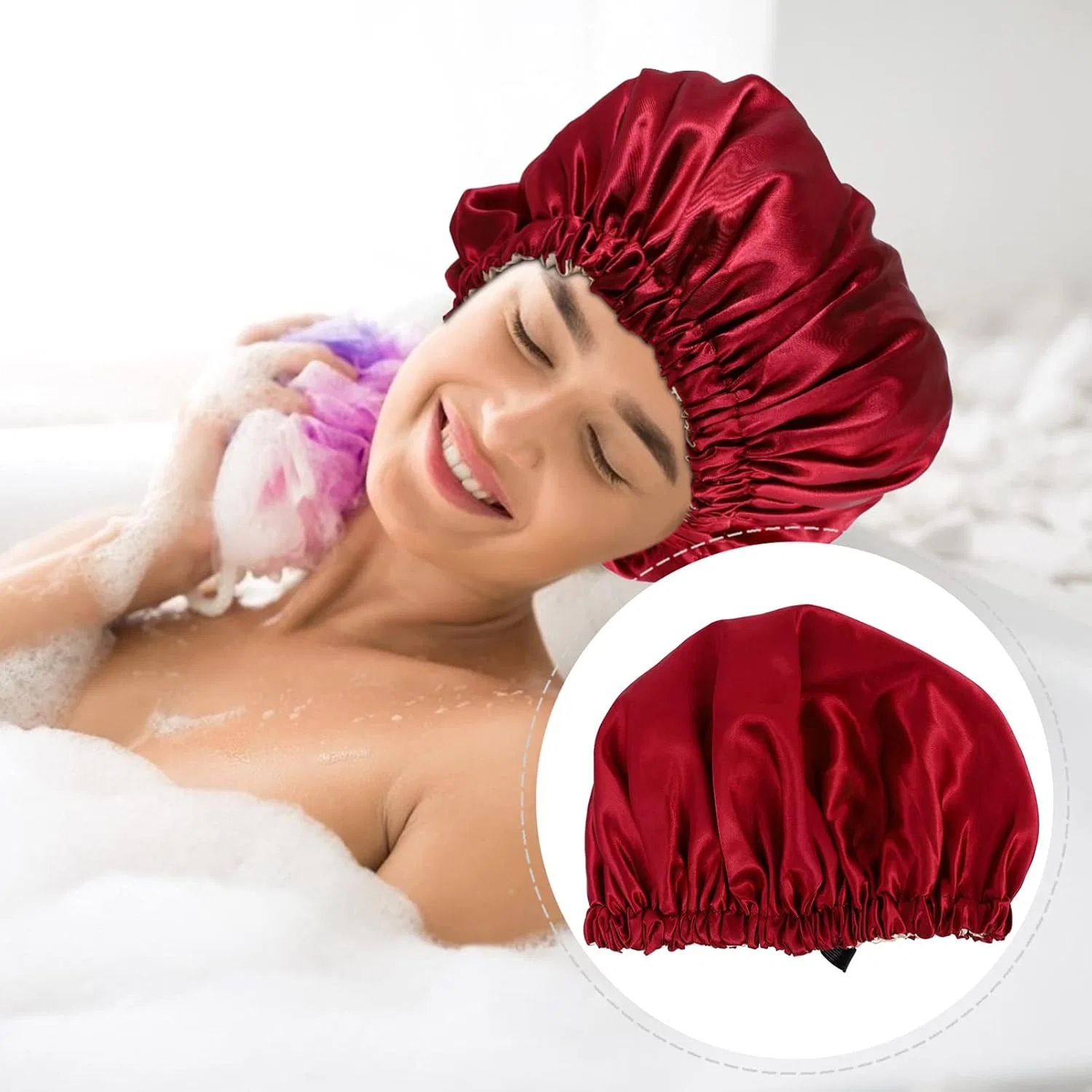 Шапочка для душа Satin, 3 шт, Minkissy, Wine Red — фото 4