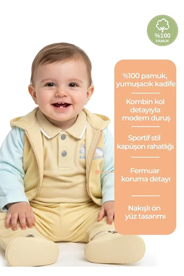 Детская куртка для мальчиков из вельвета с капюшоном Ozmoz By Mukadder Özden, Multicolor