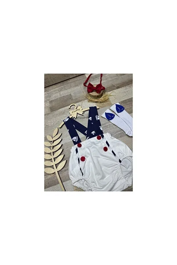 Детский комбинезон для мальчиков хлопковый Sailor concept ship figure baby boy salopette Feriatolye, White — фото 4