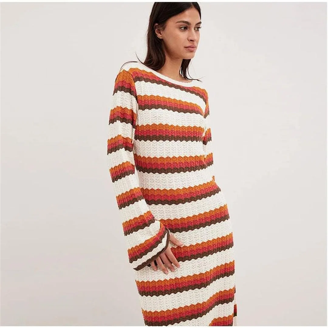 Женское платье-свитер в полоску с запахом, Striped — фото 3