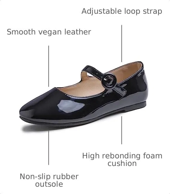 Детские туфли для девочек с пряжкой FEVERSOLE, Vegan Leather Buckle Patent Black — фото 3
