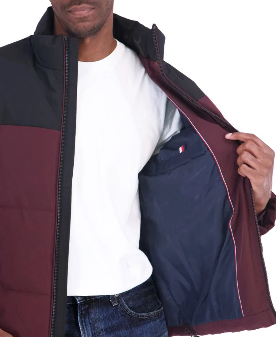 Мужская куртка-пуховик с несъемным капюшоном, Oversized Quilt Channels Tommy Hilfiger, Burgundy — фото 4