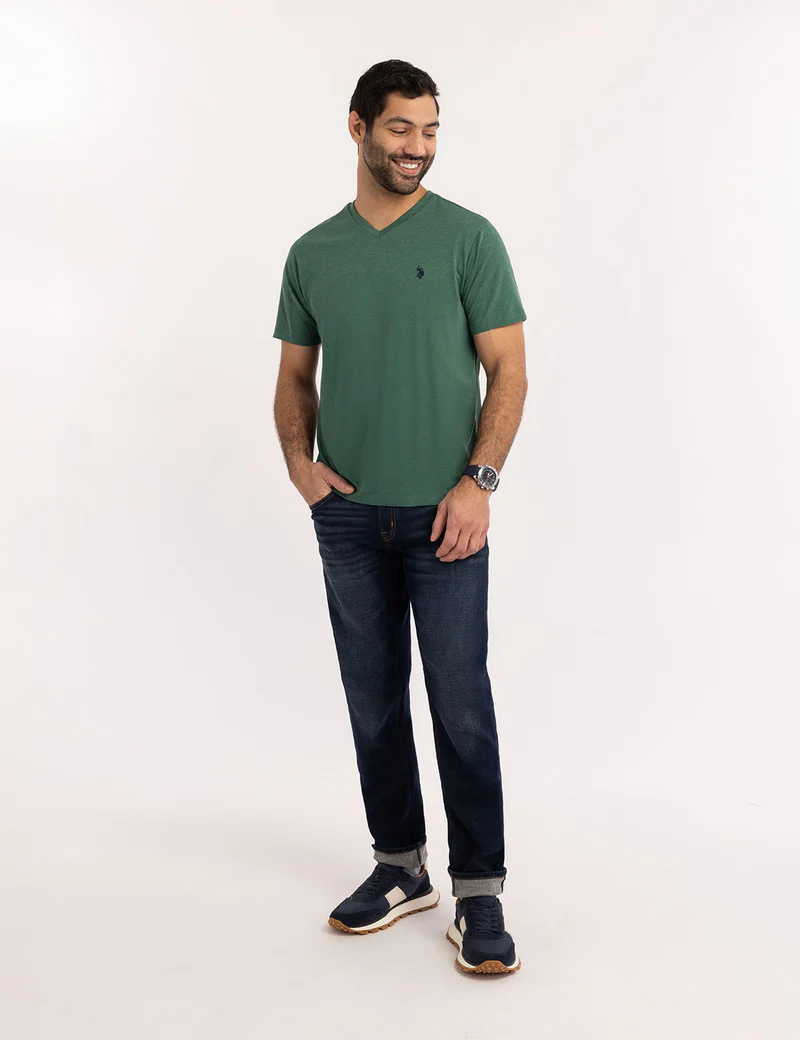 

Футболка-поло U.S. Polo Assn Solid V-neck, темно-зеленый