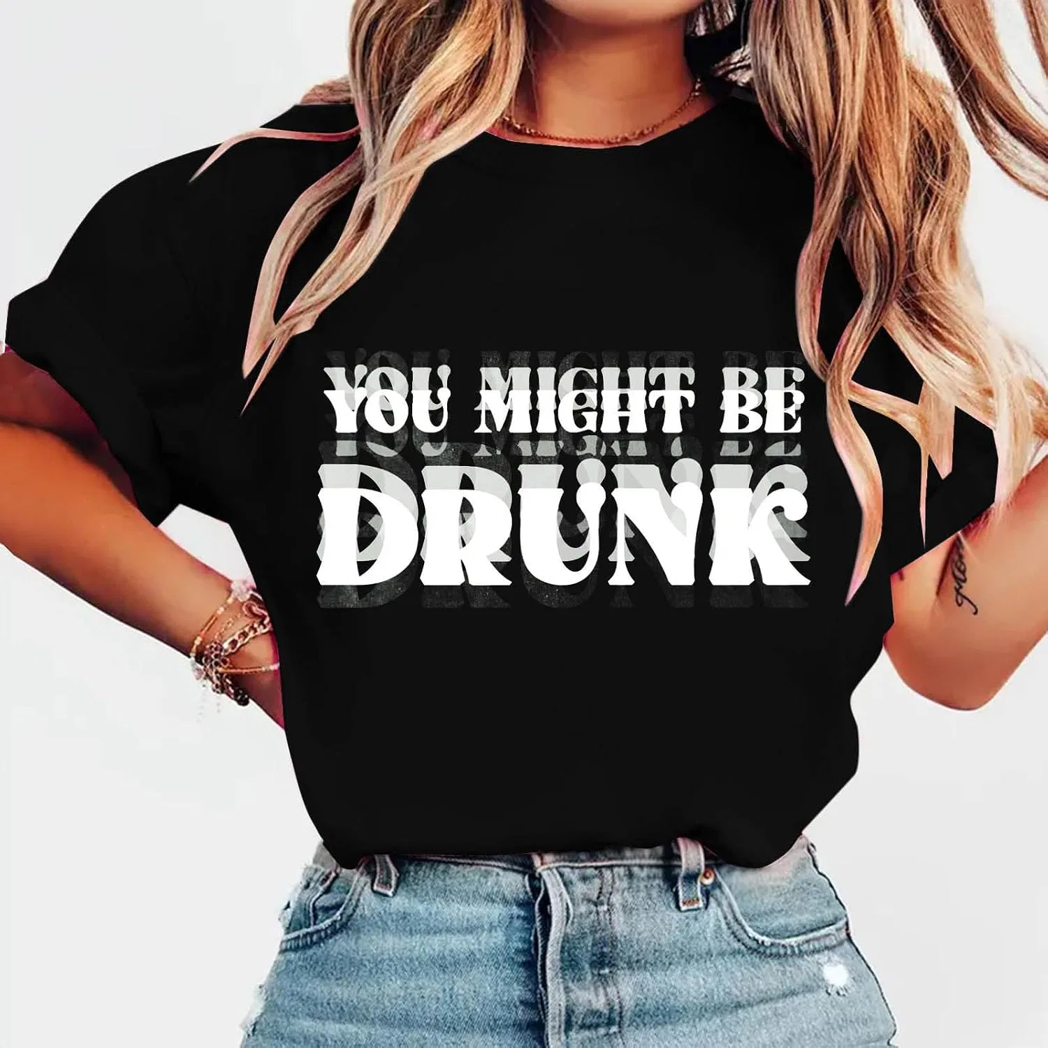 Женская футболка с графическим принтом Crew Neck, Black — фото 2