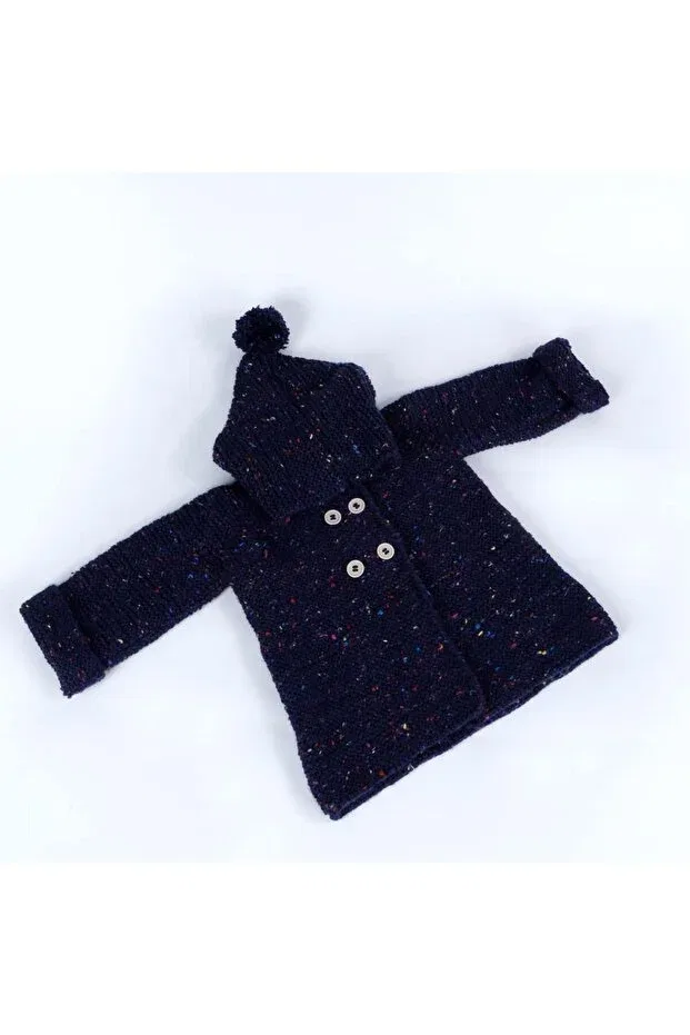 Детский кардиган для мальчиков с капюшоном Hand Knitted Hooded Navy Blue Boy Cardigan Evitle, Navy Blue — фото 3