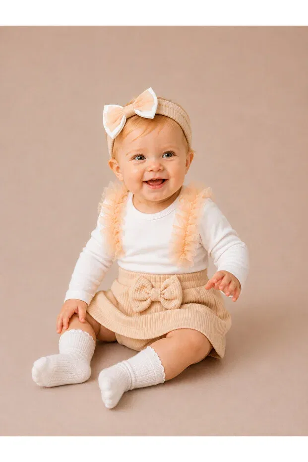 Детский комплект для девочек с тюлевой юбкой Basics Aa Bebek, Beige — фото 4