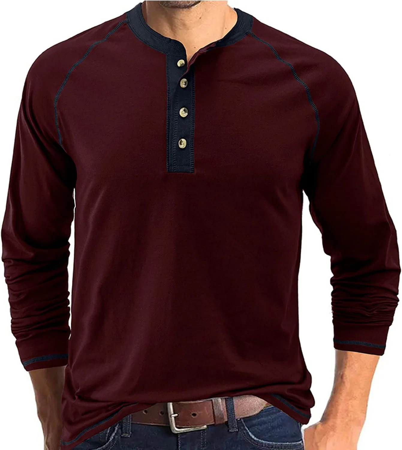 Мужская легкая толстовка с четвертью пуговиц, Slim Fit, Wine — фото 2