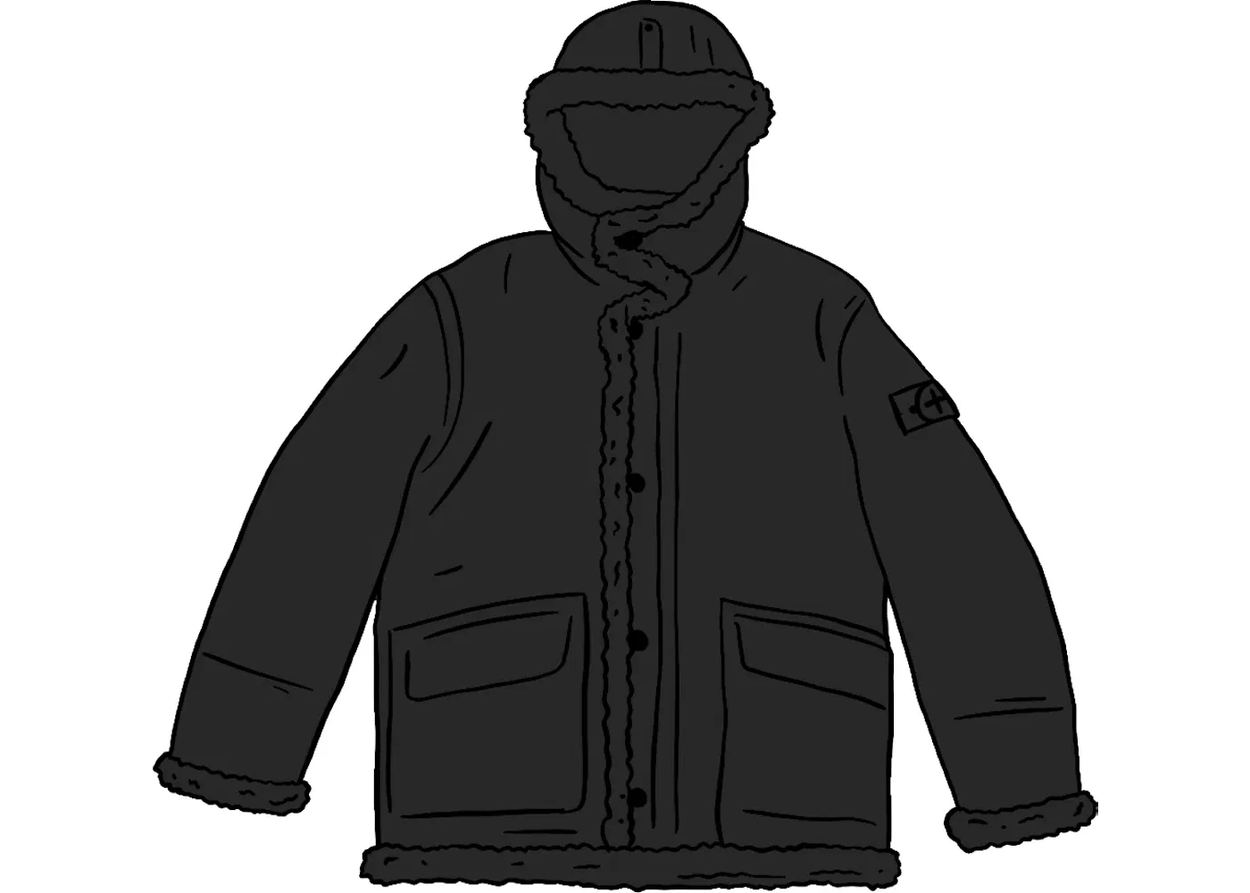 Мужская куртка из овчины с капюшоном с ручной росписью Supreme Stone Island, Black