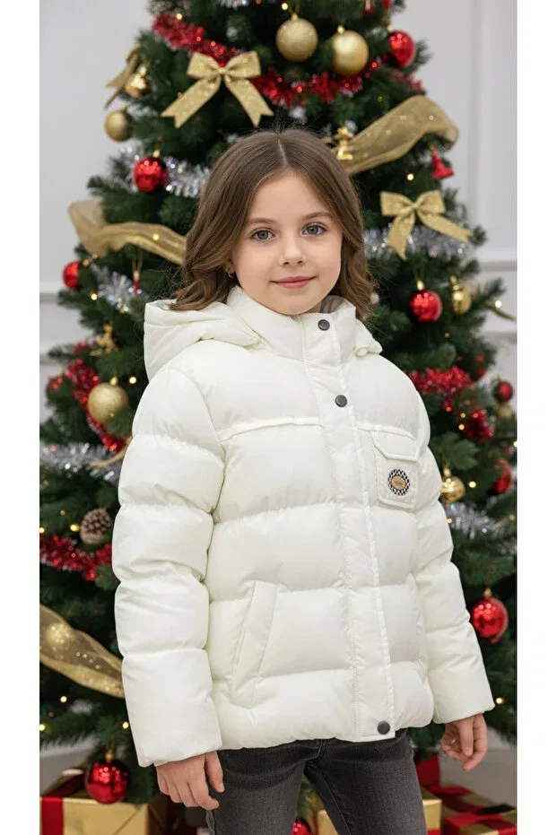 Детский пуховик для девочек с капюшоном Realonda, White