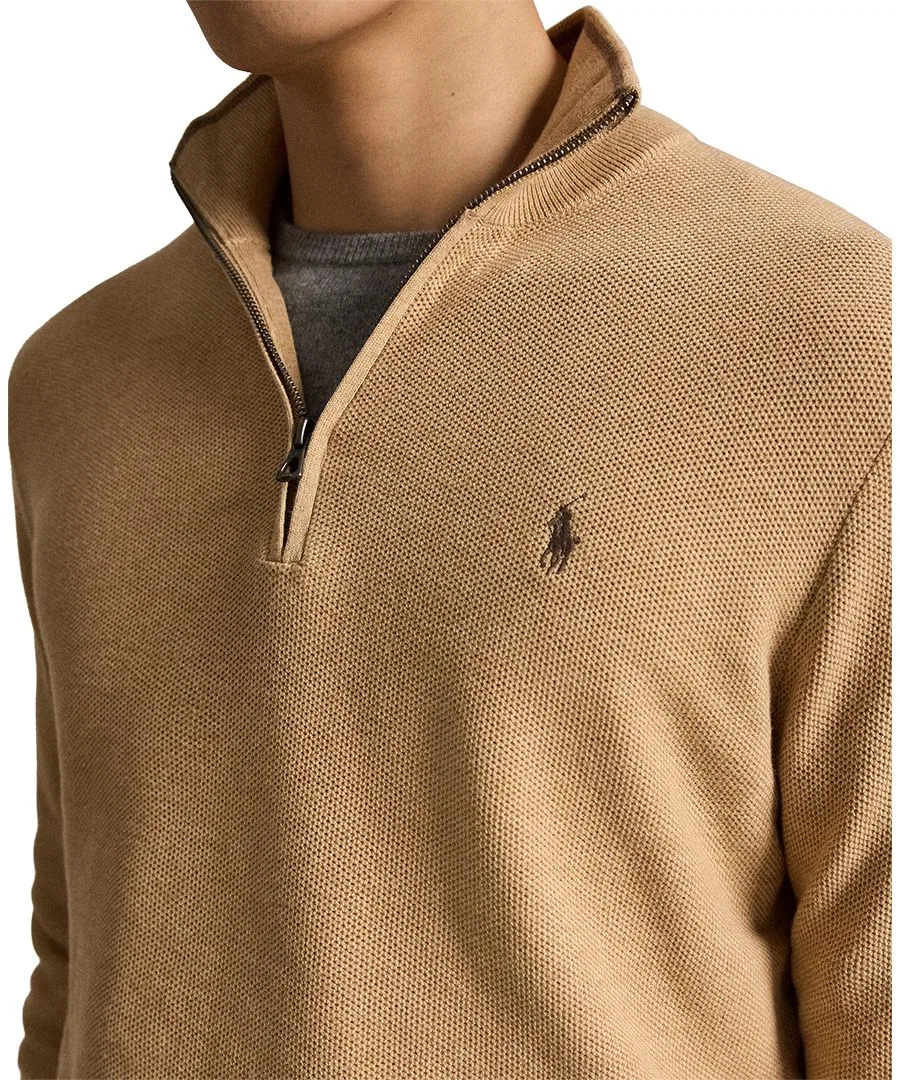 Свитер с воротником-стойкой и молнией Polo Ralph Lauren, Camel Melange — фото 3