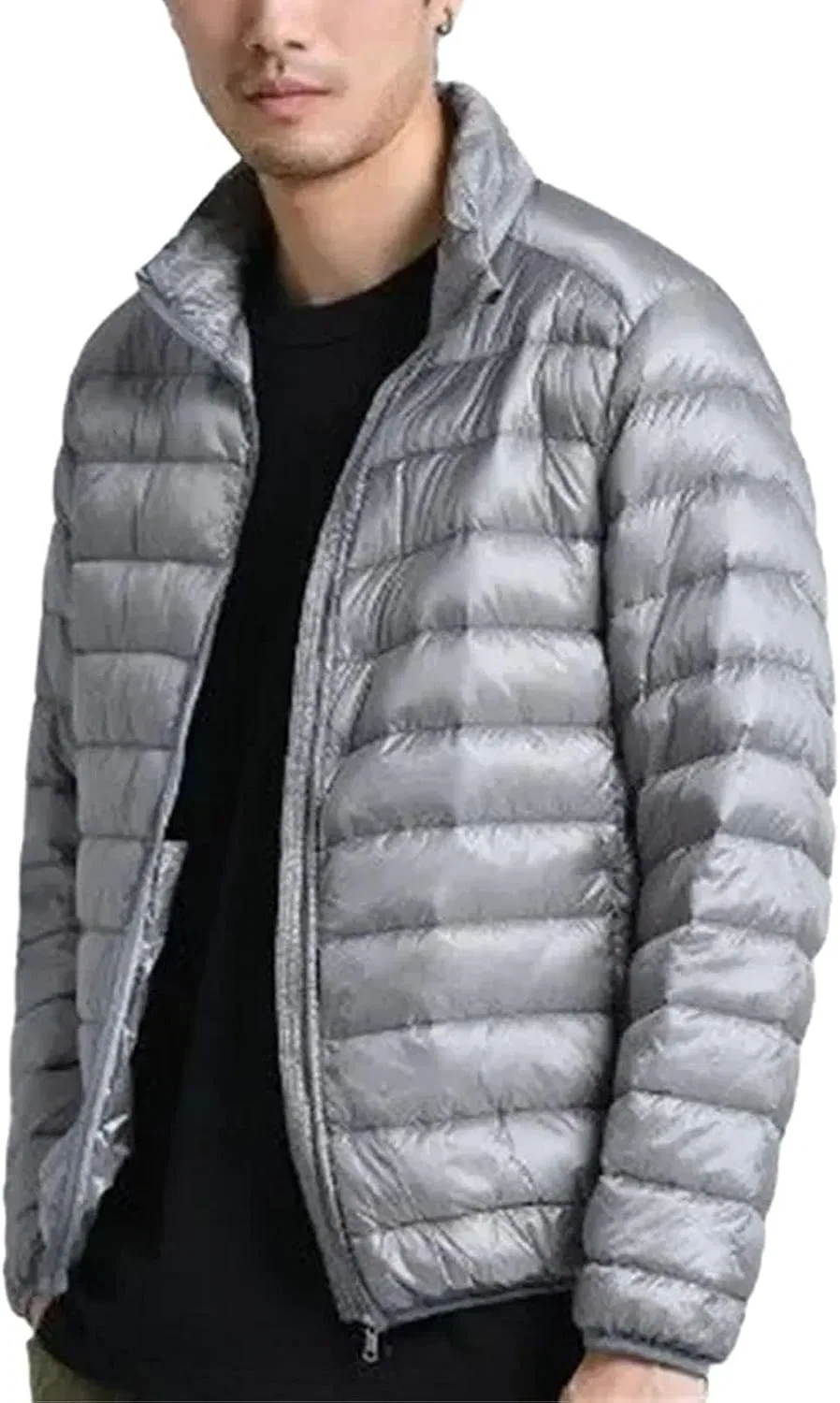 Мужское ультралегкое пуховое пальто с капюшоном, Gray Stand Collar