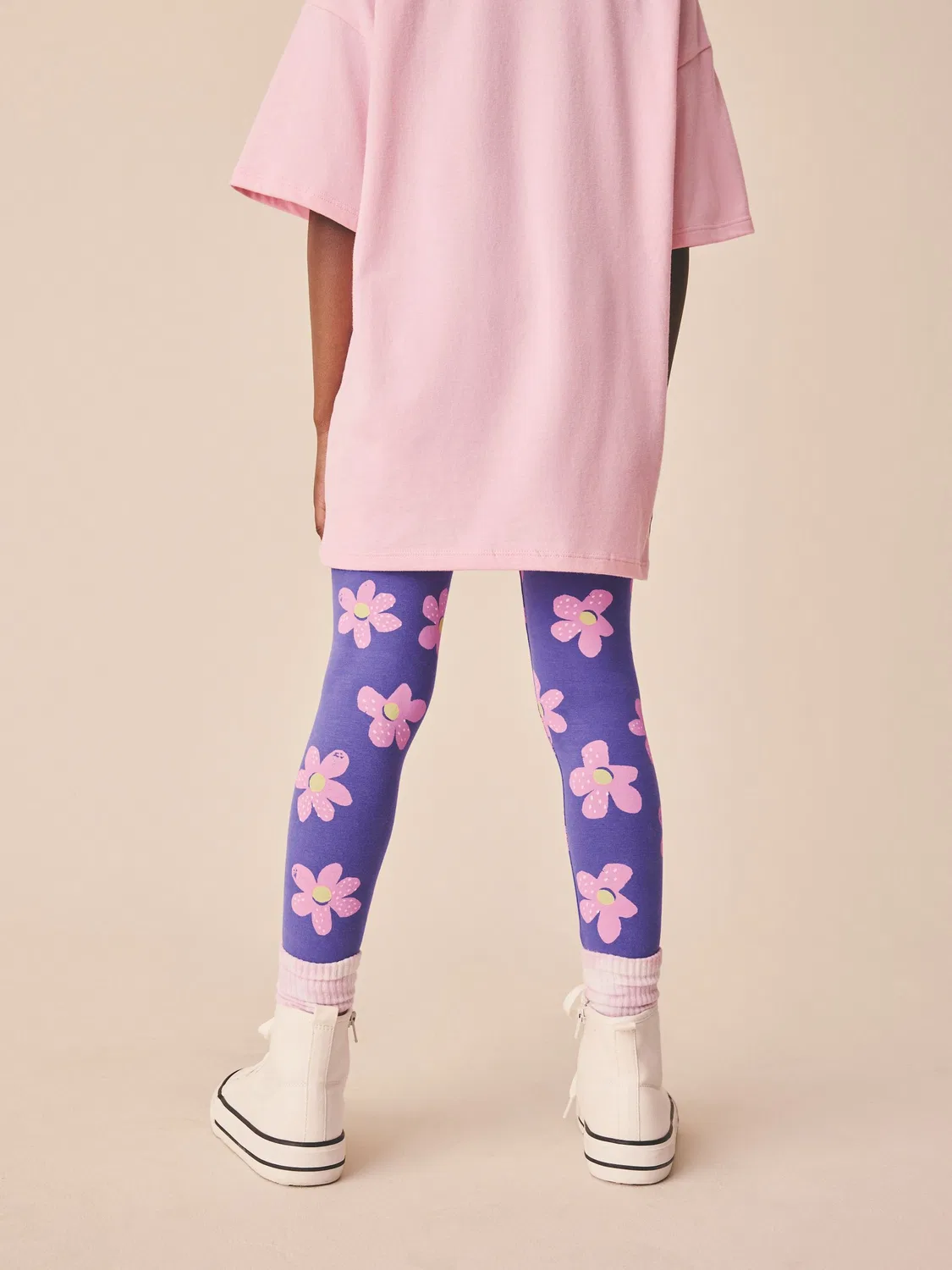 Леггинсы с цветочным принтом, модель Purple/Pink Flower Next, фиолетовый/розовый — фото 3